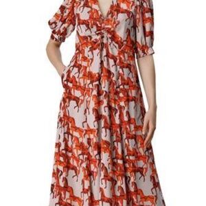 Ruched Horseprint Empire Dress MIDI Length